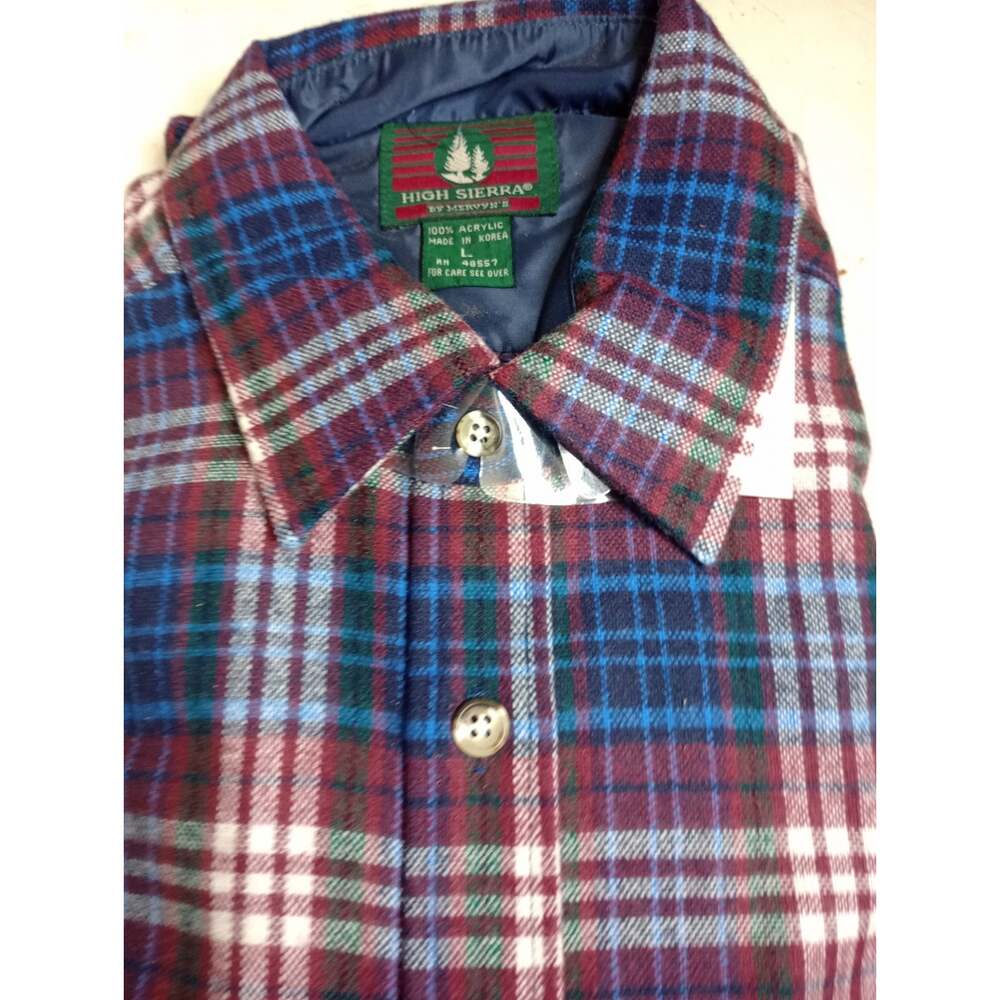 VTG High Sierra By Mervyns Men’s Flannel Plaid Shirt Ivory, Maroon, & Blue Check - Picture 4 of 5